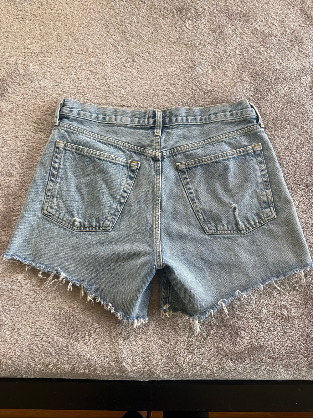 AGOLDE Parker Long- Light Blue Distressed Denim Shorts - Picture 2 of 5
